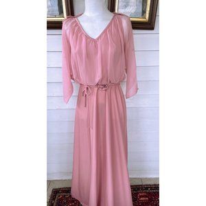 Vintage 1970s Pink Mauve Maxi Dress Sheer Top